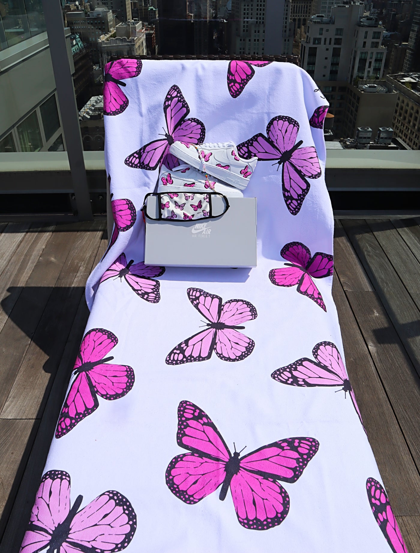 Pink Butterfly Beach Towel